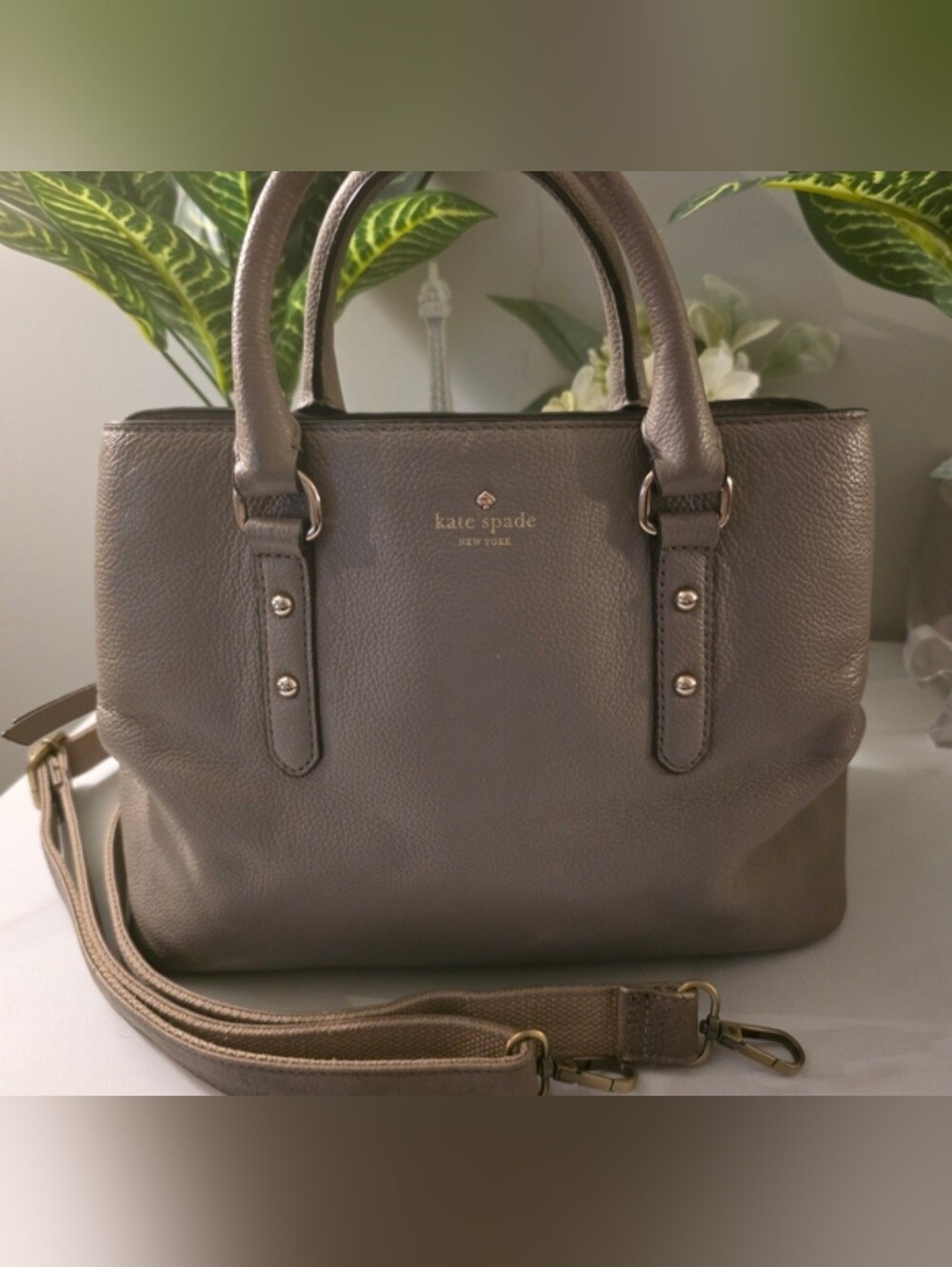 Kate Spade Taupe Satchel with Gold Chain